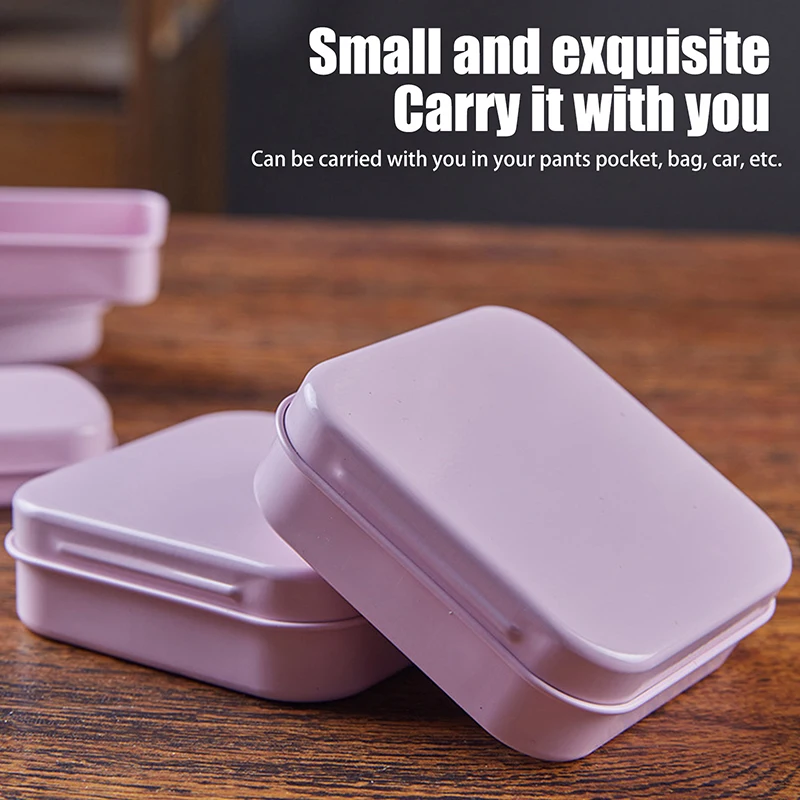 1Pcs Mini Metal Tinplate Container Square Hinged Flip Storage Box Small Kit Case Jewelry Coin Candy Organizer Portable Box
