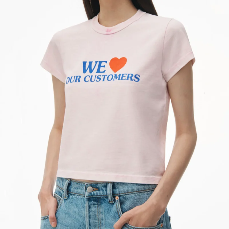 

Spring Summer 2024 Wang T-Shirt Love Our Customers Graphic Knitted Short Sleeve Fashion Designer Crop Top Women's T-Shirt New