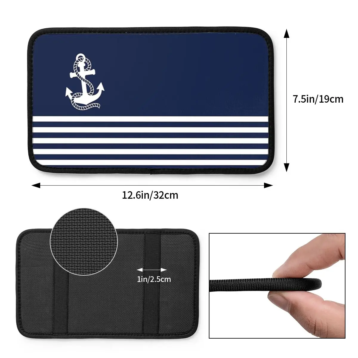 Center Console Cover Pad Nautical Navy Blue Stripes And White Anchor Car Armrest Cover Mat Car Interior Accessories