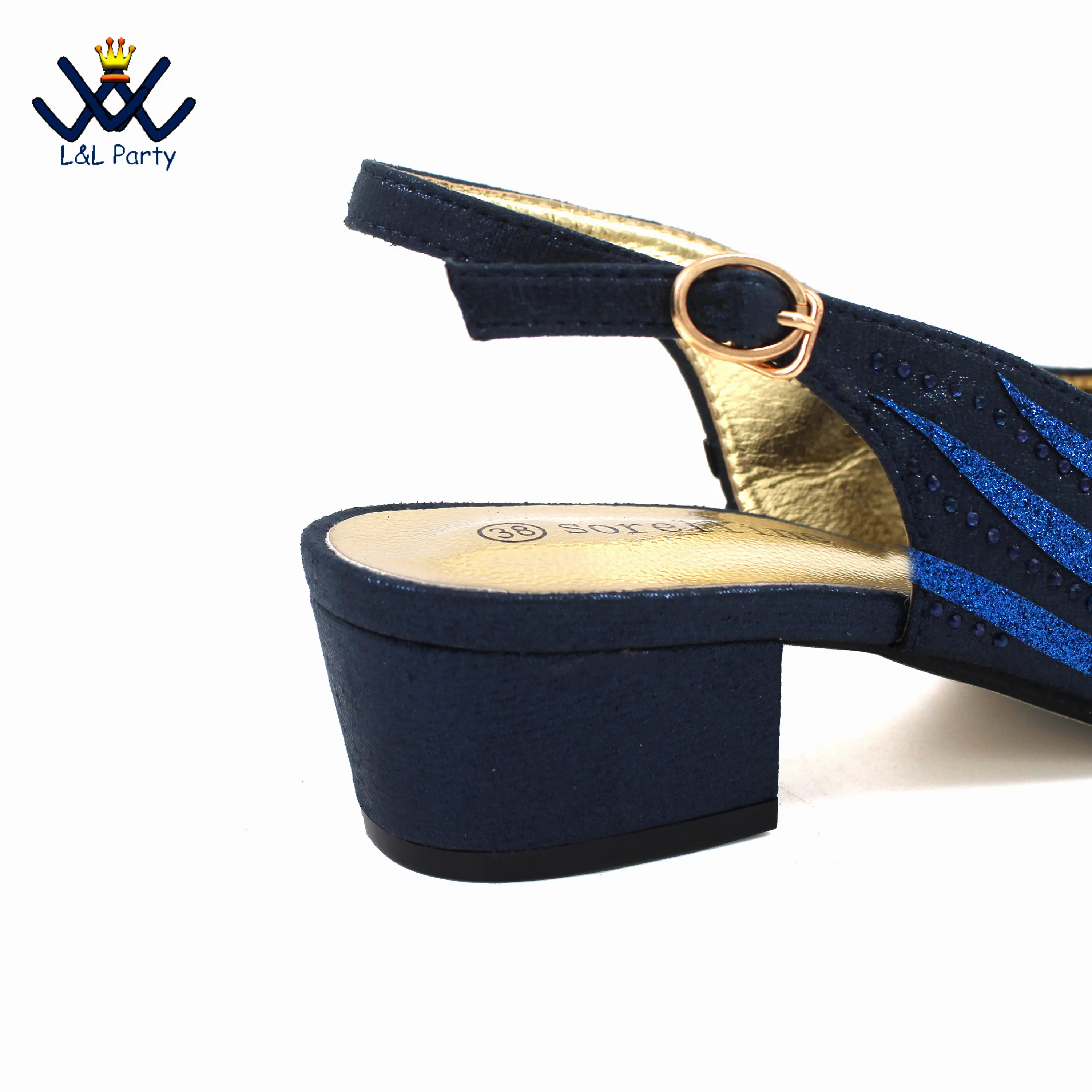 Dark Blue New Design Fashion Italian Women Shoes Matching Bag Set Low Heel Specials Design Comfortable Heels for Wedding Party