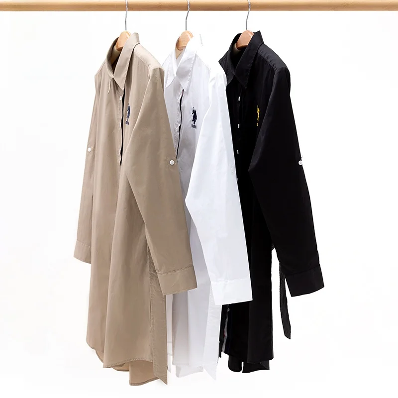 Printemps pur coton longue Sve irt Dr OL Sle femmes minceur Faion col carré a-ligne jupe conception à bouton unique