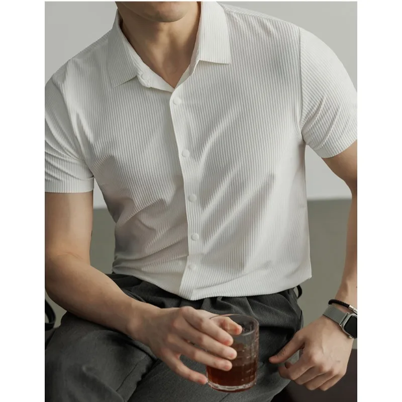 

Men's Business Casual Short Sleeve Shirt,Solid Color Formal Office Wear for Summer