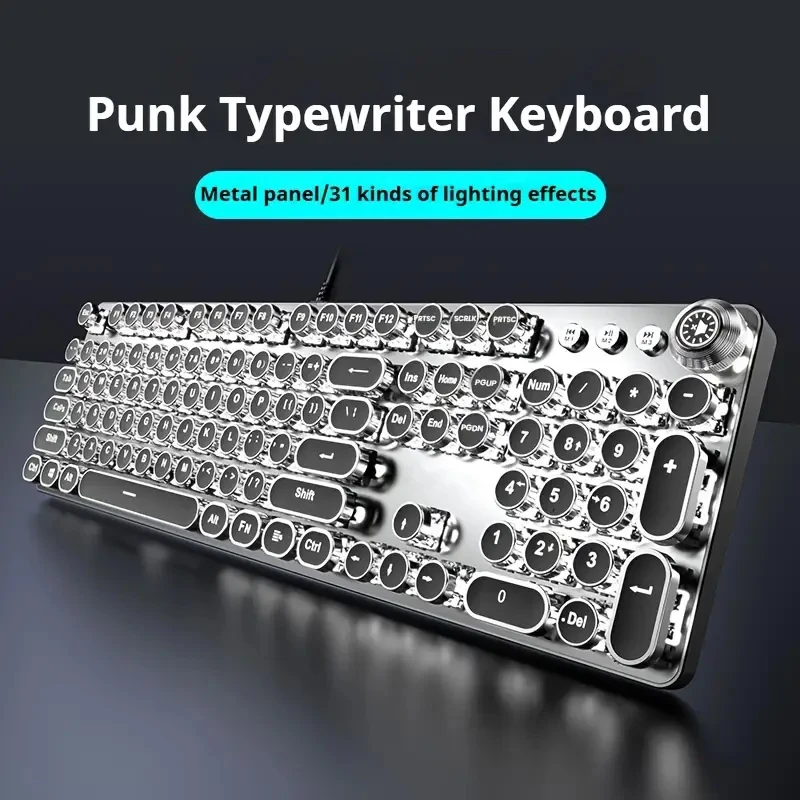 Ewetn punk máquina de escrever teclado mecânico para jogos 104 teclas teclado led colorido retroiluminado usb com fio estilo antigo teclados para windows