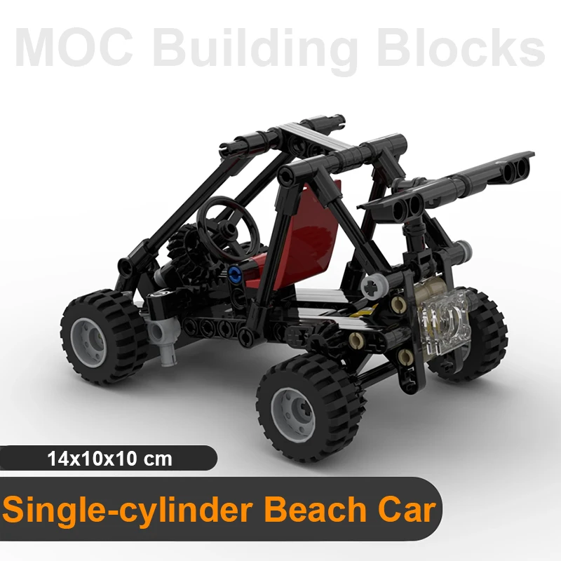 

MOC Mini Beach Buggy Building Blocks Car Single Cylinder Gear Linked Engine Steering Wheel Rotation Kid Assembly Toys Gifts A122