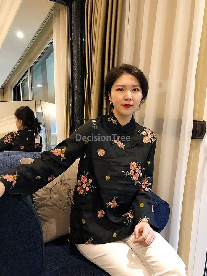 

2025 ethnic style qipao tops daily versatile fashionable embroideried chinese blouse elegant temperament casual vintage shirt