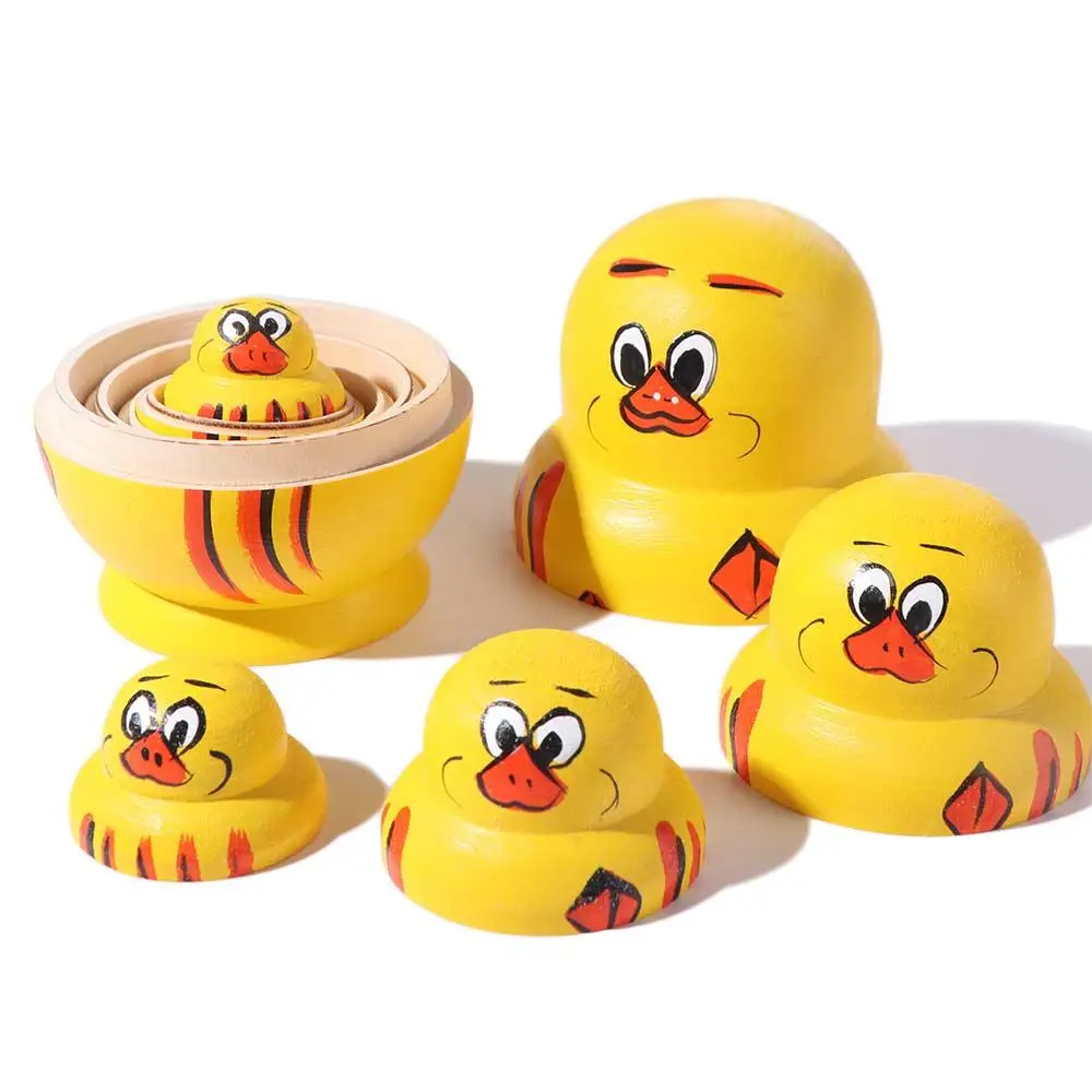 

10 Layer Nesting Dolls Wooden Yellow Duck Matryoshka Toys Animals Pattern Handmade Stacking Dolls Decor Crafts