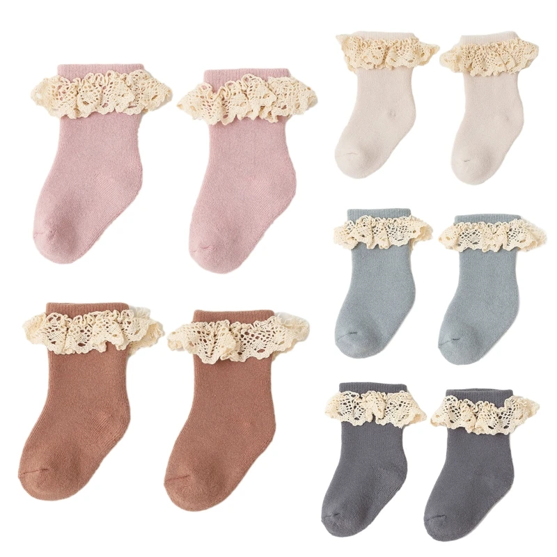 

Autumn Winter Newborn Baby Socks Soft Cotton Terry Thicken Lace Socks Indoor Walking Anti-skid Socks for Toddler