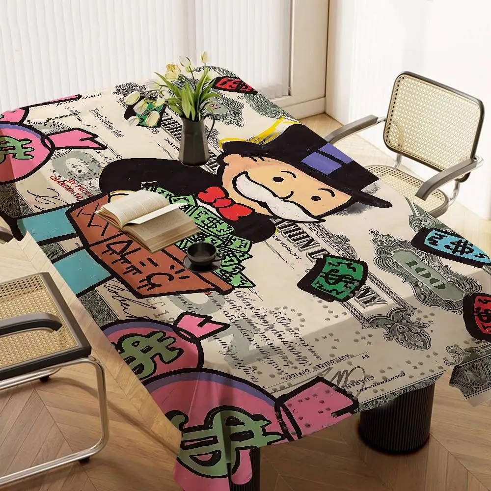 Cartoon Dollar Monopolys Tablecloth Table Cover Christmas Picnic Party Birthday Wedding Waterproof Desk Cloth Table Decor