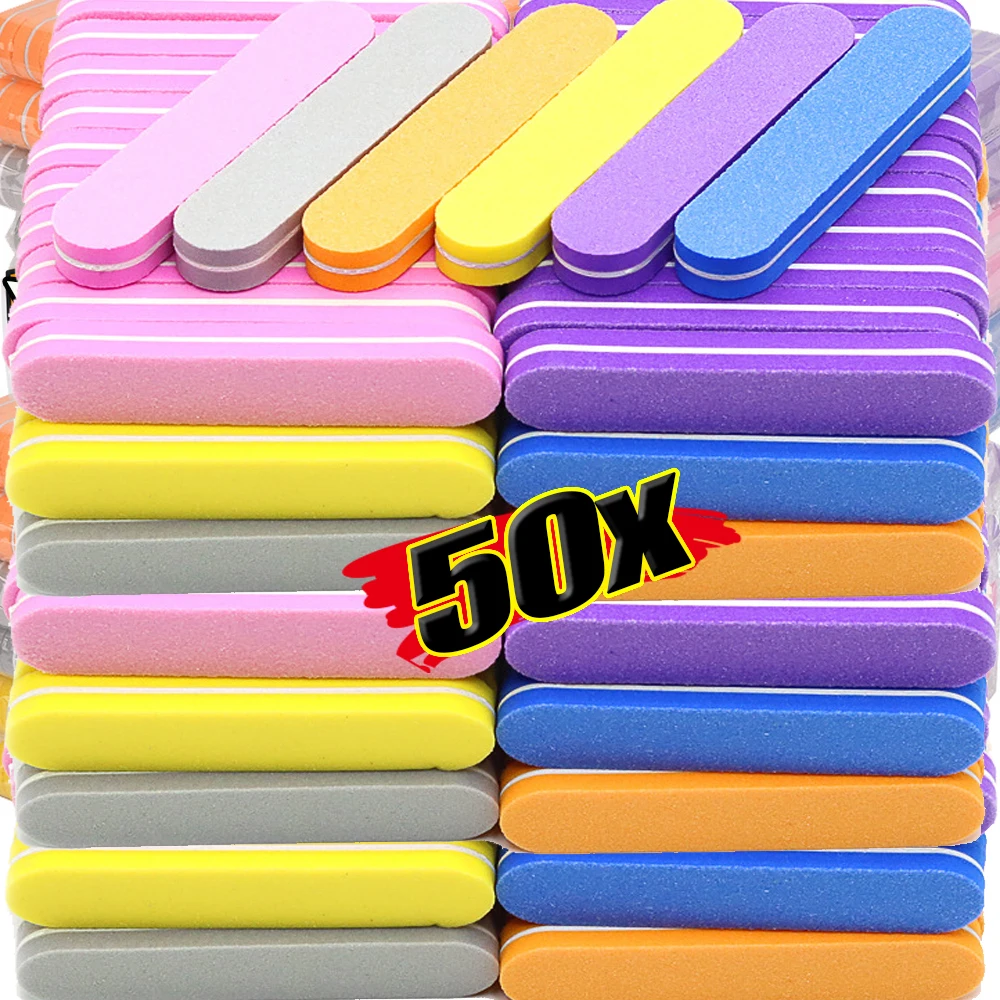 50Pcs Mix Color Nail File Buffers Sponge Double Sided 100/180 Grit Sanding Block Gel Polishing Foam Manicure Salon Nail Art Tool