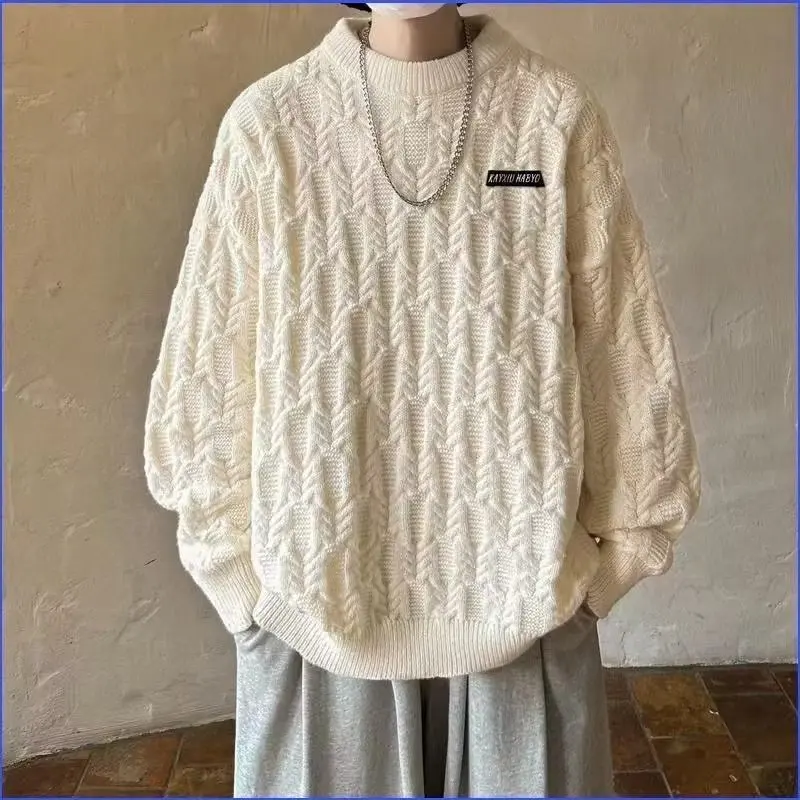 

Свободный вязаный мужской свитер, осень-зима, большой размер, витой трикотаж 3 фунта, бейсбольный воротник, длинный свек, повседневный топ