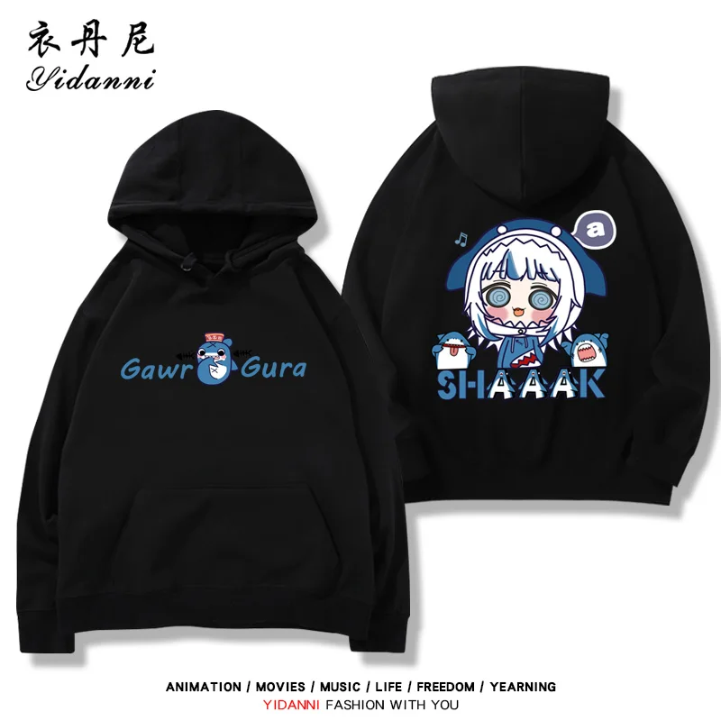 Gawr Gura-Sudadera con capucha estampada para hombre, tops holgados cómodos de calle para otoño e invierno, jersey informal de moda juvenil