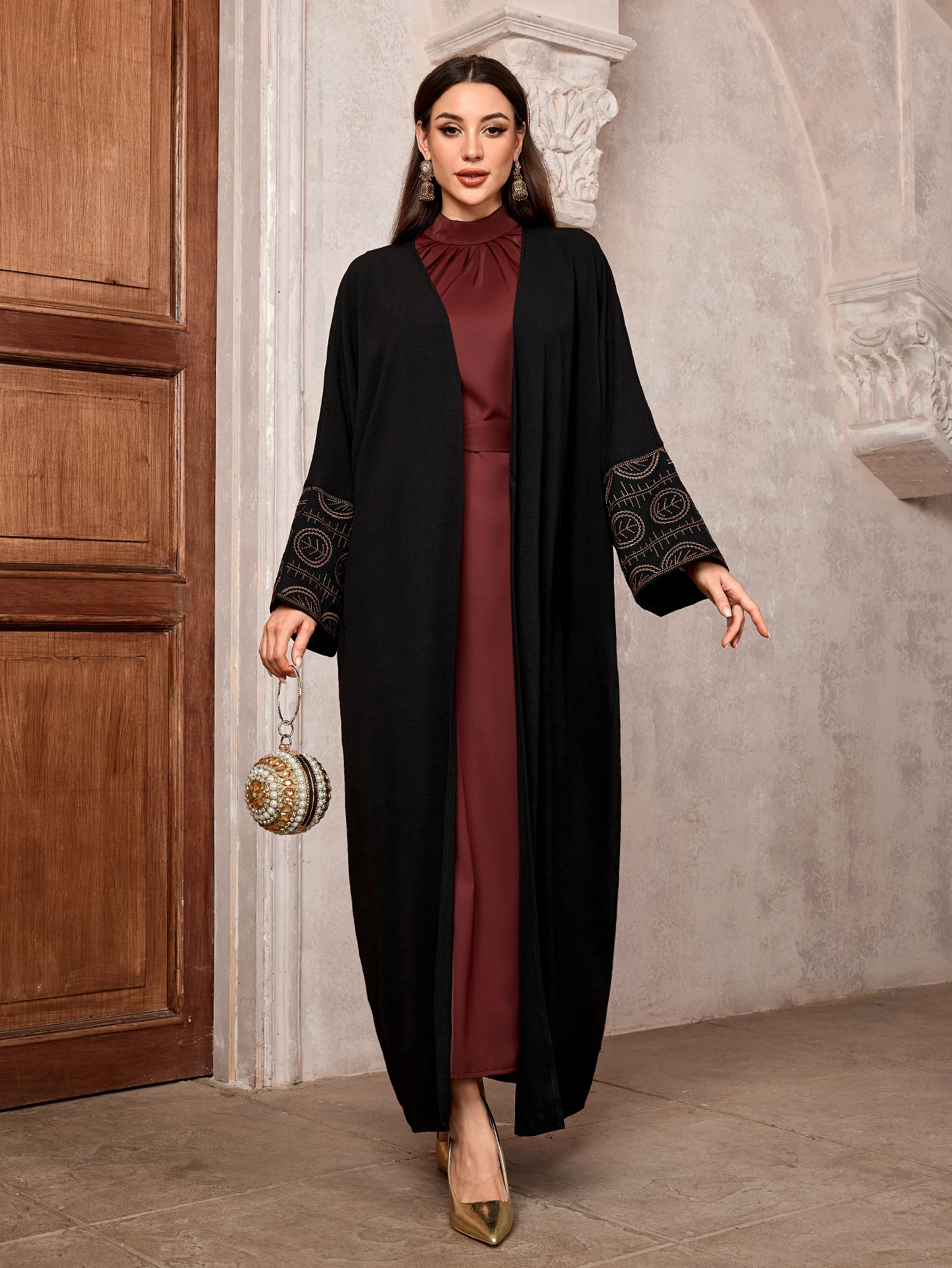 2024 New Arrival haft muzułmański Kefiyyeh Abaya Ramadan dubaj Abaya Kaftan kobiety muzułmańska sukienka skromna islamska odzież szaty