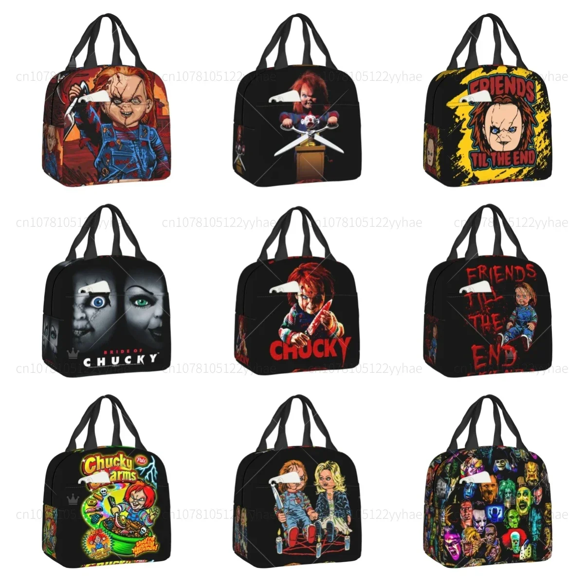 Bolso de mano con aislamiento para mujer, fiambrera térmica de película de terror, badies Legends, Chucky, Jason, niños, escuela