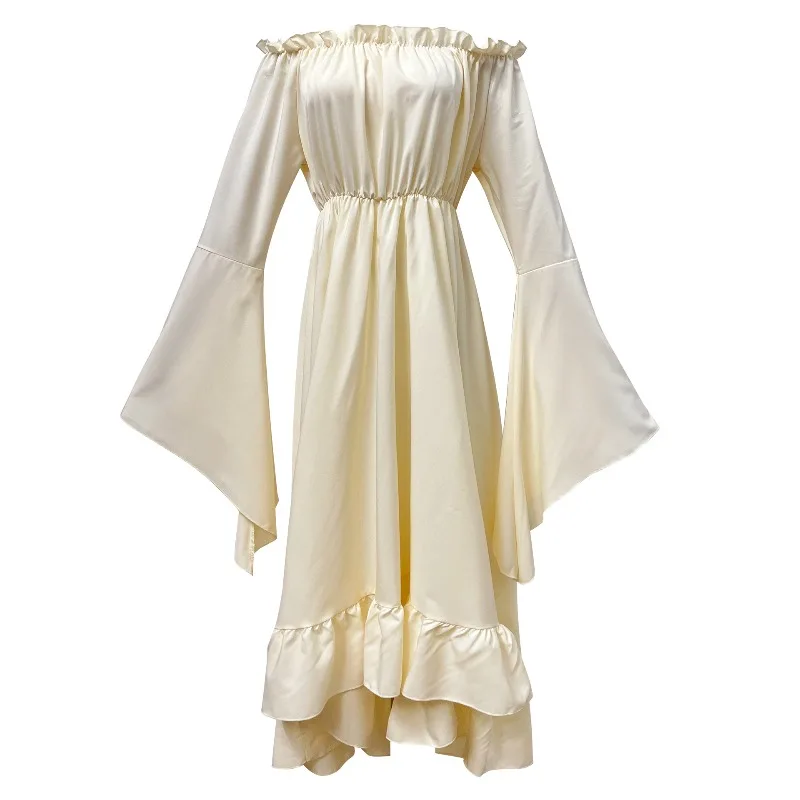 New Medieval Cosplay Pirates Costume Vintage Flared Sleeve Long Dress Halloween Theme Party Role Playing Outfits for Adult Women