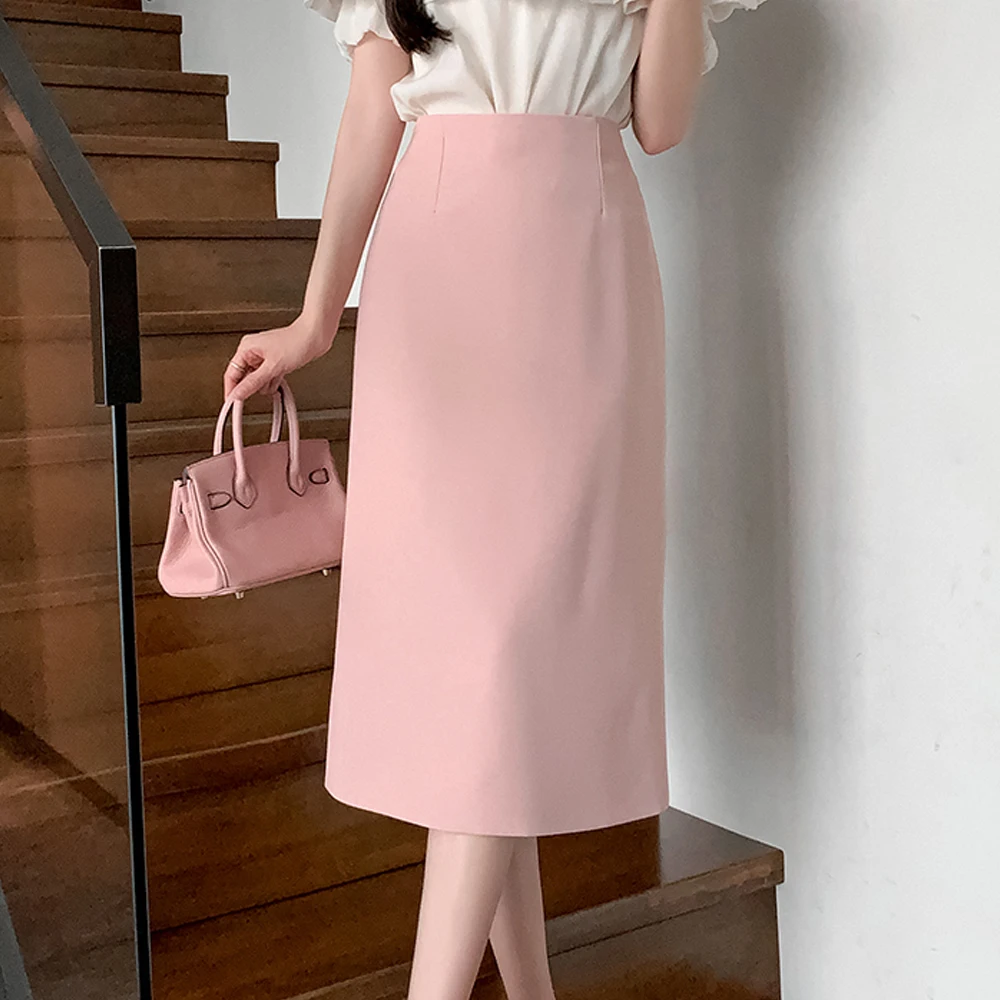 2024 New Brand Fashion High Quality High Waist Elegant Straight Skirts Women Office Lady Back Slit Mid-Length Pencil Skirts