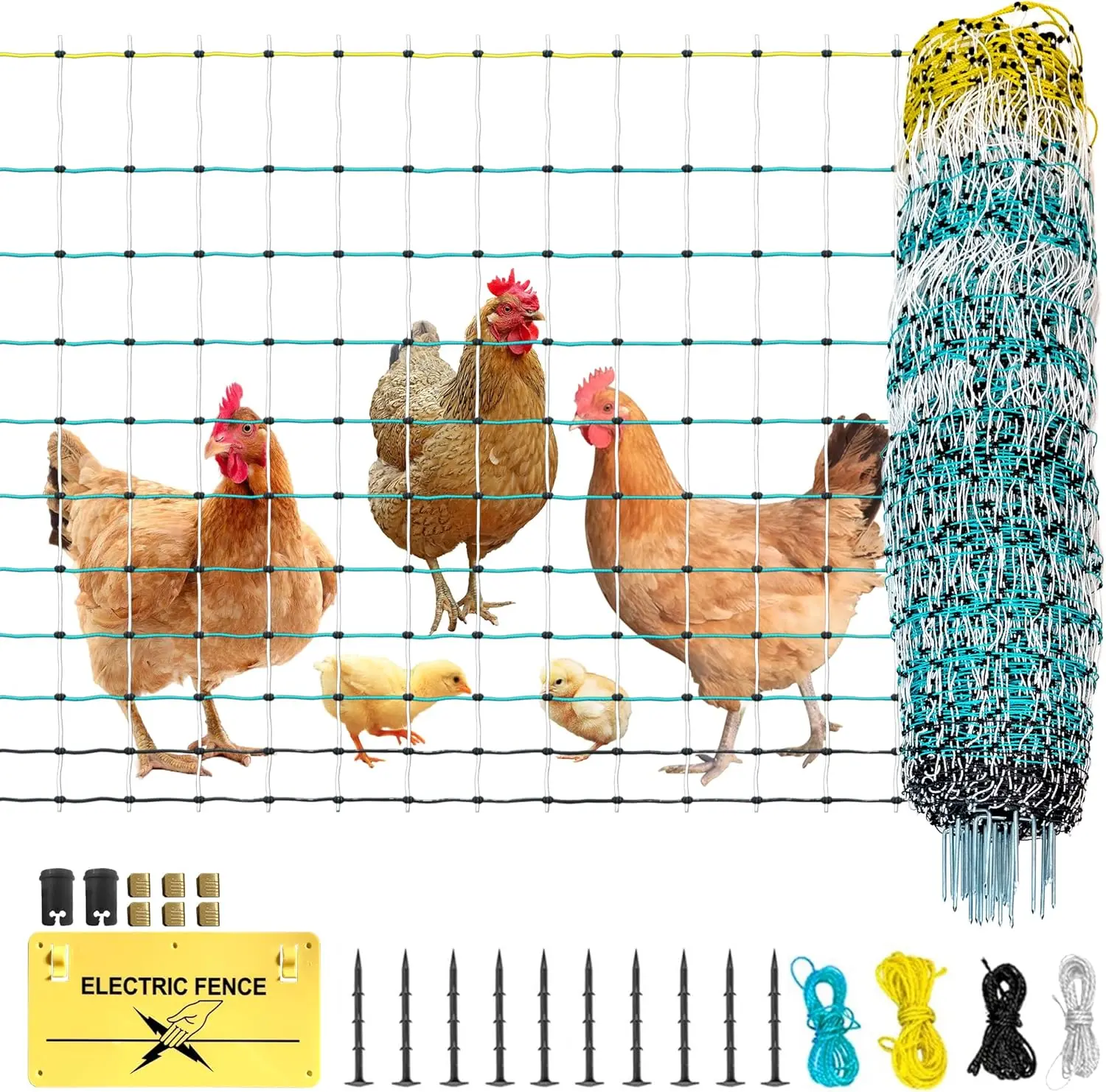 

Portable Electric Fence Netting for Chickens, Ducks, Geese, Turkey - 41.5" H x 164' L for Backyards and Farms