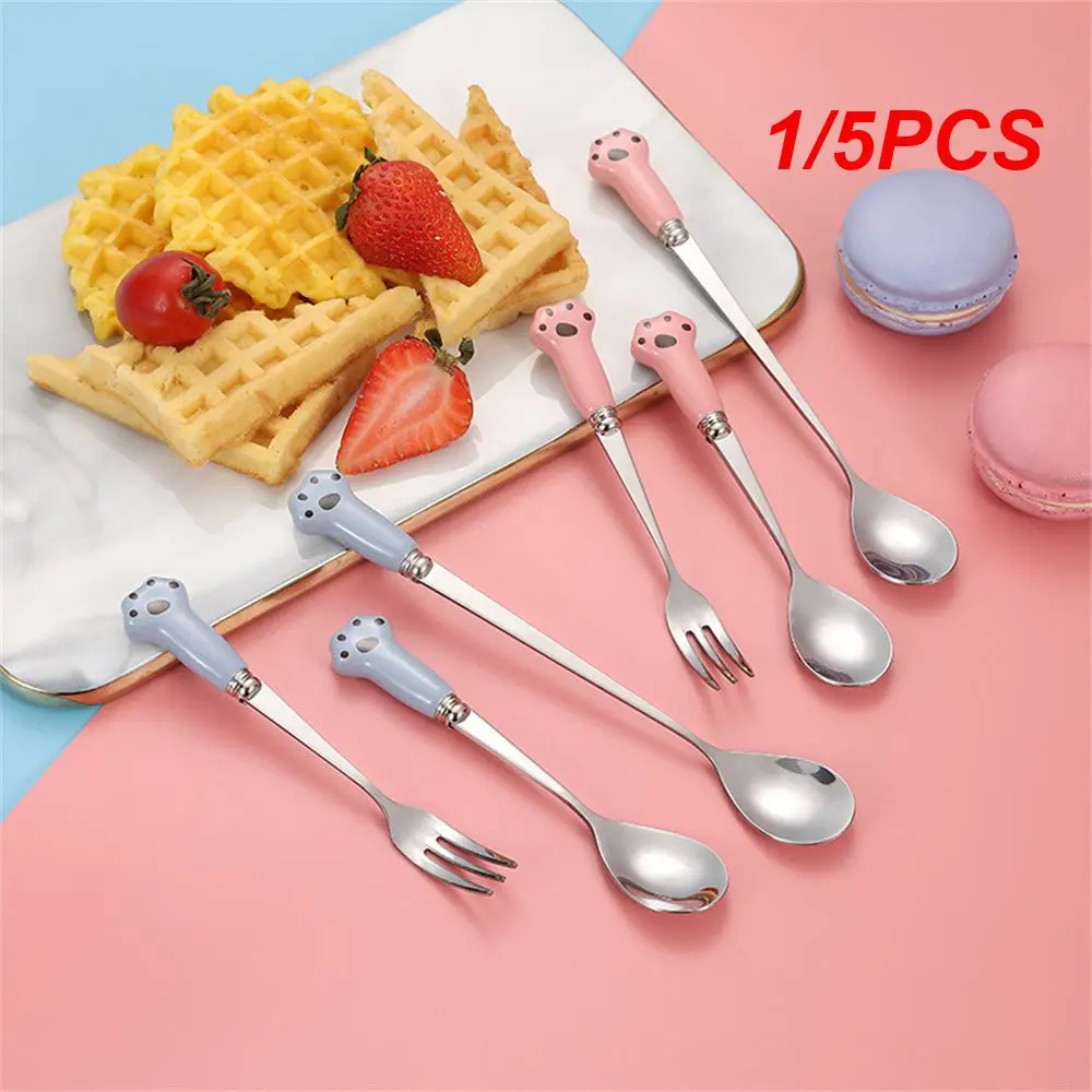 1/5PCS Cartoon Childrens Spoon Food Grade Edges Mirror Polished Six Color Optional Creative Household Accessories