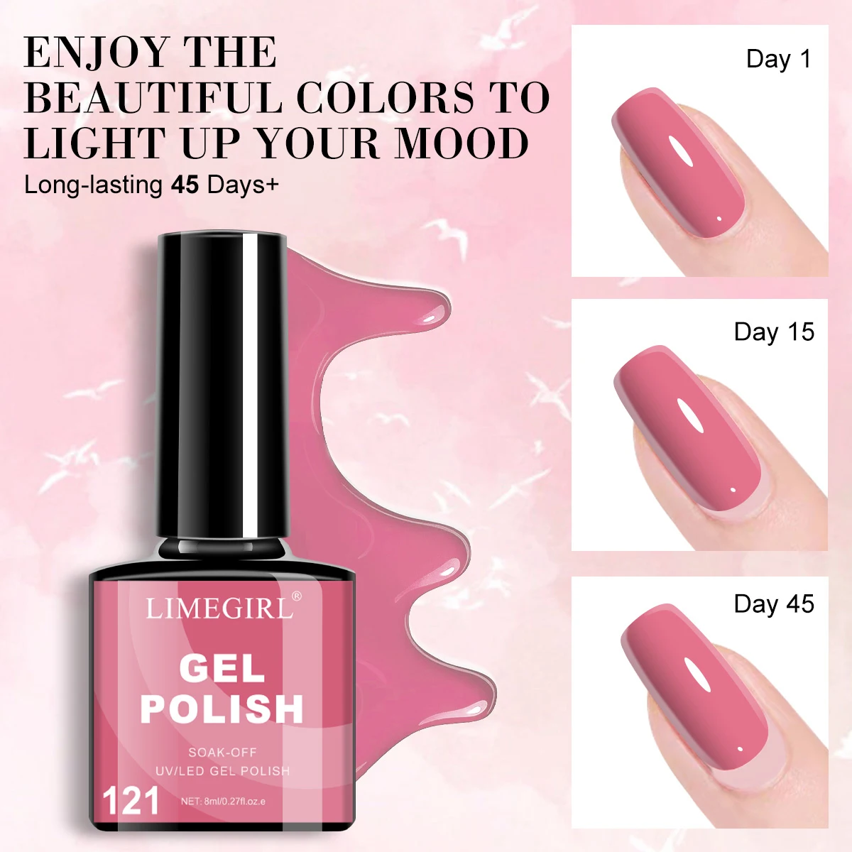 LIMEGIRL 4色ジェルネイルポリッシュキット 8ml グリッターピンク セミパーマネント UV LED ソーキングジェル マニキュアセット ネイルアートデザイン