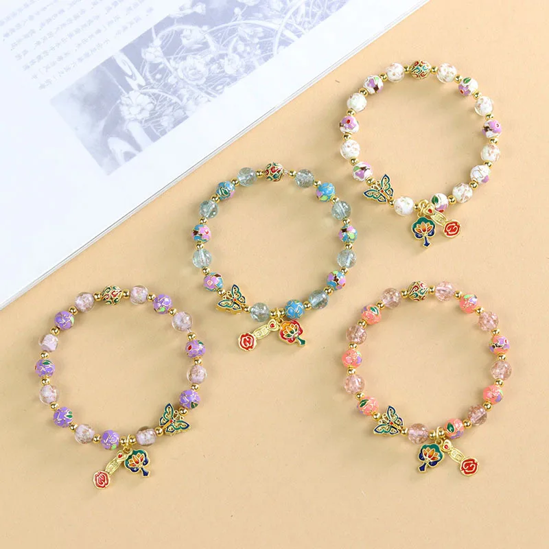Cloisonne Bracelet Women's Light Luxury High-end Glazed Cloisonne Enamel Color Temple Blessing and Exorcism Hand String Jewelry