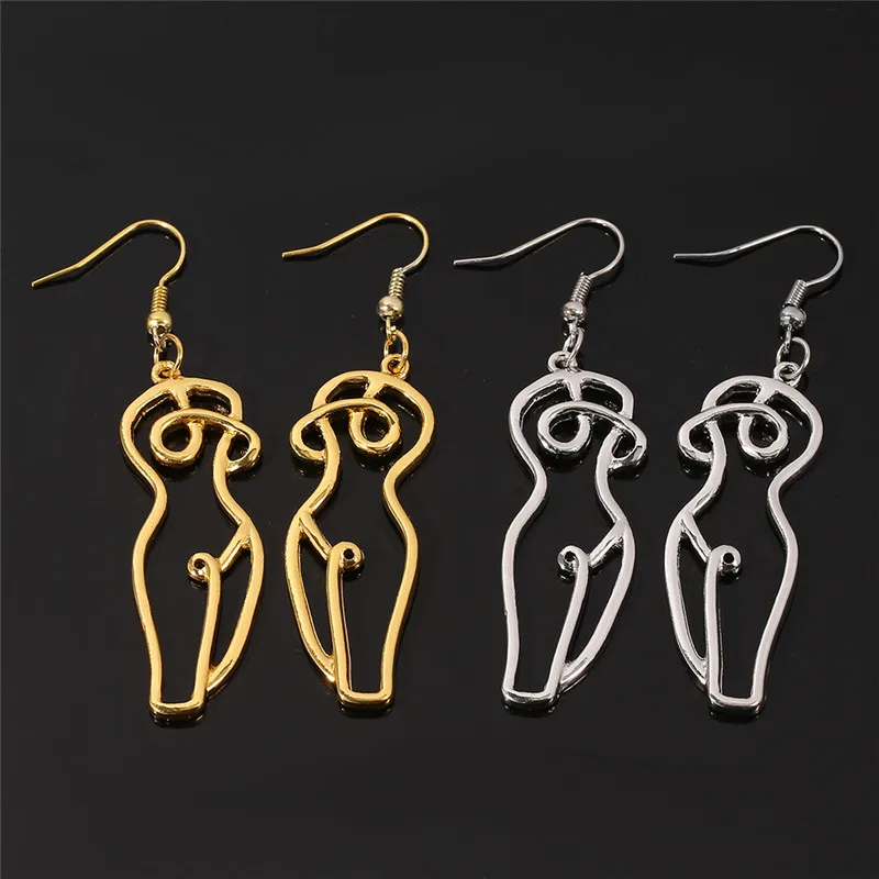 Unique Artsy Abstract Lady Breast Statement Hoop Earrings For Women Van Gogh