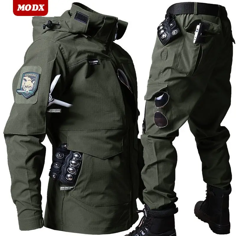 Tactical Jacket Workwear Set Outerwear Elasticity Hood Multiple Pockets Functional Combat Training Soft Shell Shell Jacket