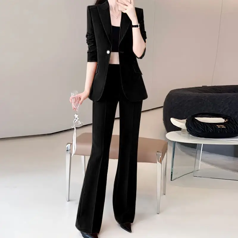 Jaqueta e calça profissional feminina, conjunto de duas peças, blazer casual elegante, casaco, calça, conjunto de combinação, moda coreana, outono, novo, 2024