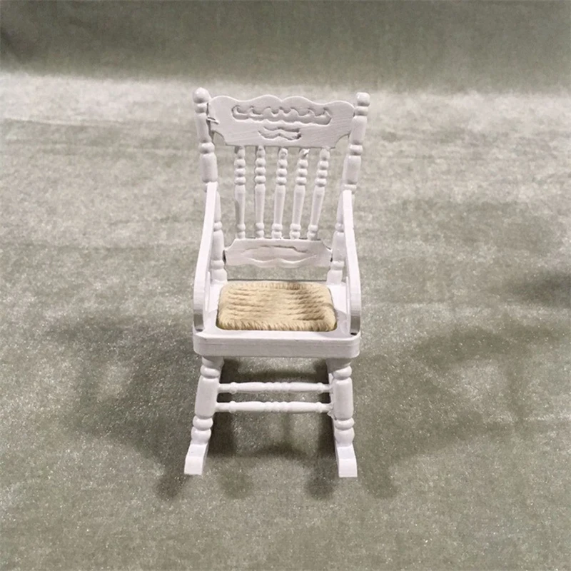 6 Pcs 1:12 Toy Miniature Furniture Wooden Rocking Chairs Toy Accessories For Doll House Decoration,White
