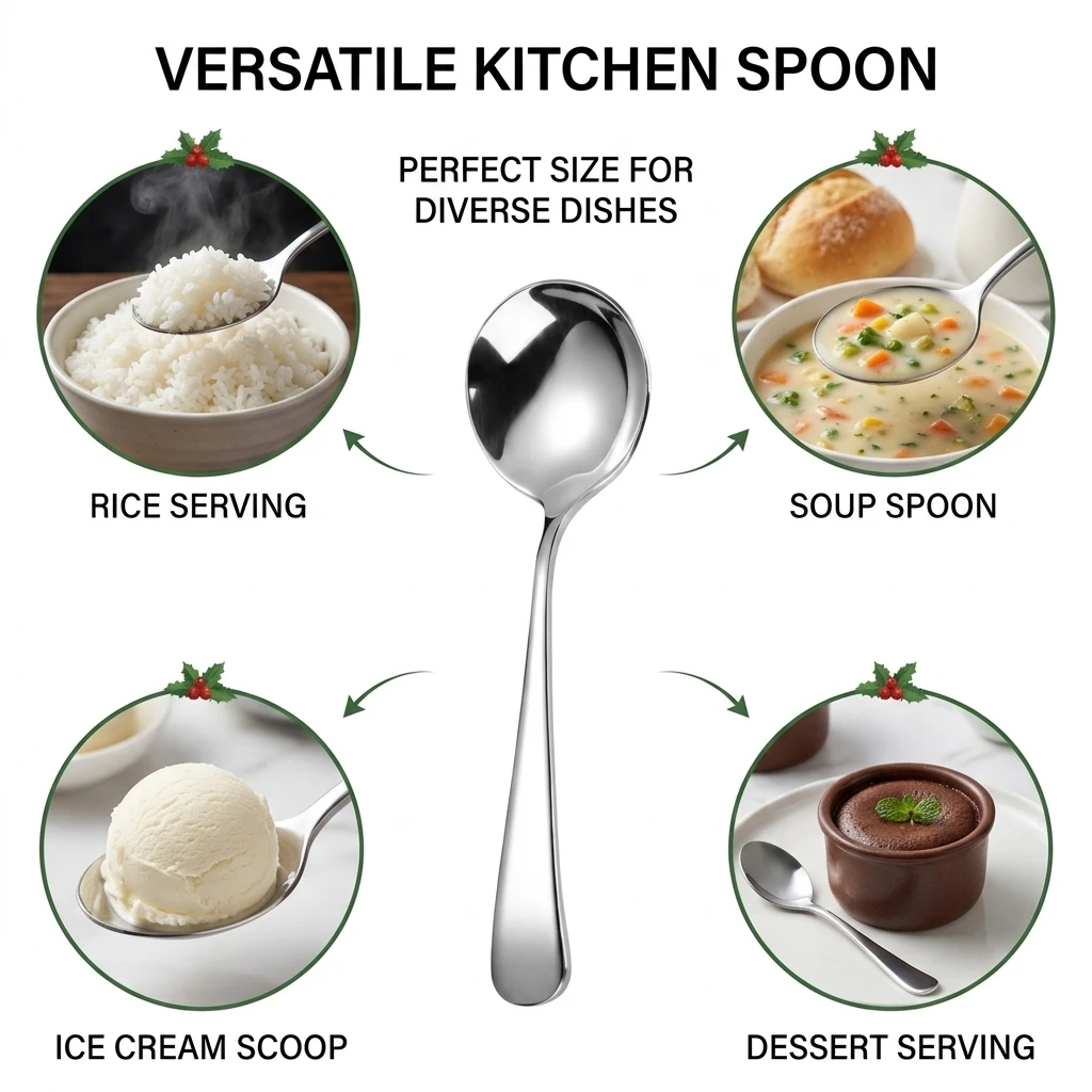 Polished Rice Spoon Deep Scoop for Home Kitchens 304 Stainless Steel Serving Utensil Ergonomic Handle Durable Cookware