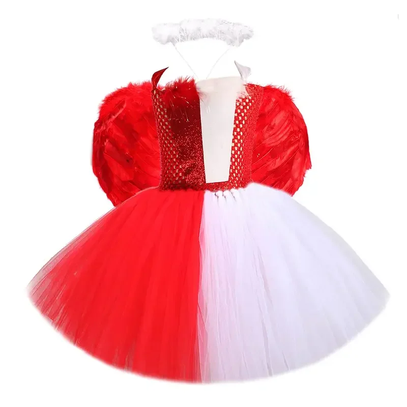 

Angel Cosplay Tutu Dress Costume Little Girls Dance Dress Up Clothing Fairy Wings Headgear Children Halloween Party Kids Outfit