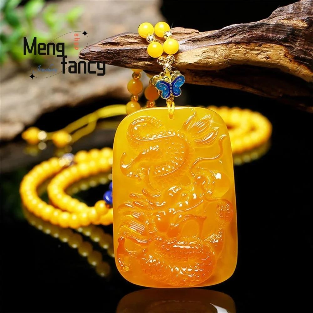 

Beeswax Amber Chicken Oil Yellow Zodiac Dragon Peony Flower Koi Lotus Flower Pixiu Pendant Natural Exquisite Fashion Fine Jewelr