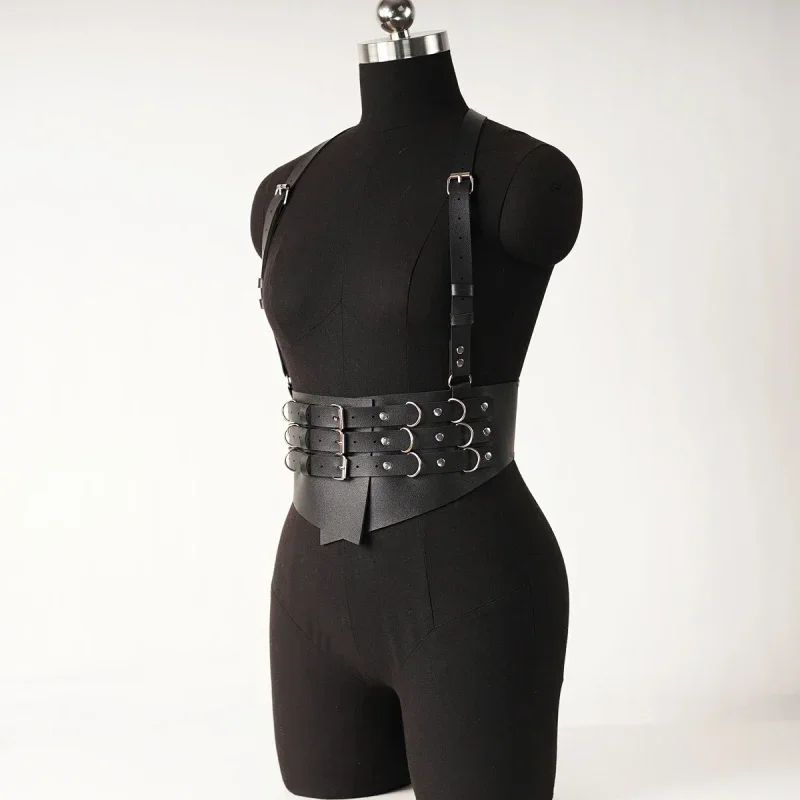 Women's Fashion Wide Belt Punk Vest Strap PU Leather Waist Drawstring Holiday Party Wear