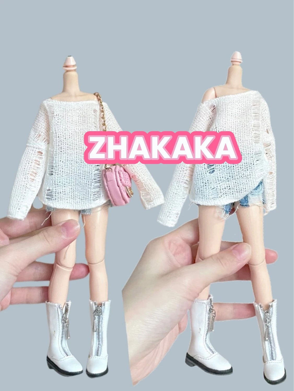 

New Blythe Doll Ob24 Baby Clothes Hollow-knit Blouse Broken Hole Smock Denim Washed Broken Hole Jean Shorts Vintage Jeans Lazy