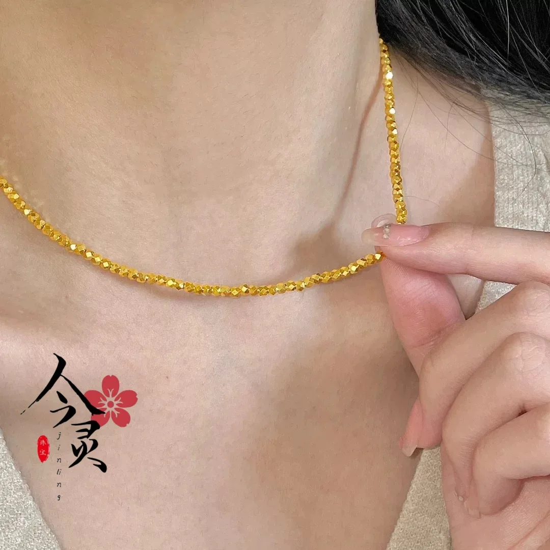 Luxury 24K 9999 Pure Gold real gold Women's Shattered Gold Necklace Collarbone Chain Bracelet - Image 3