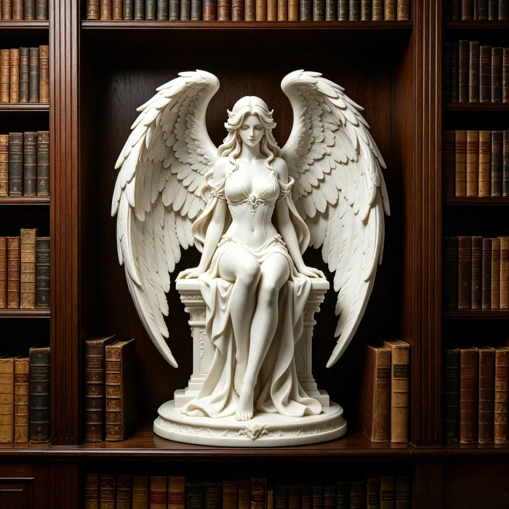 Seated Winged Angel Statue Classical Goddess Figurine Feather Wings Desktop Ornament Religious Home Decor Housewarming Gift view 6
