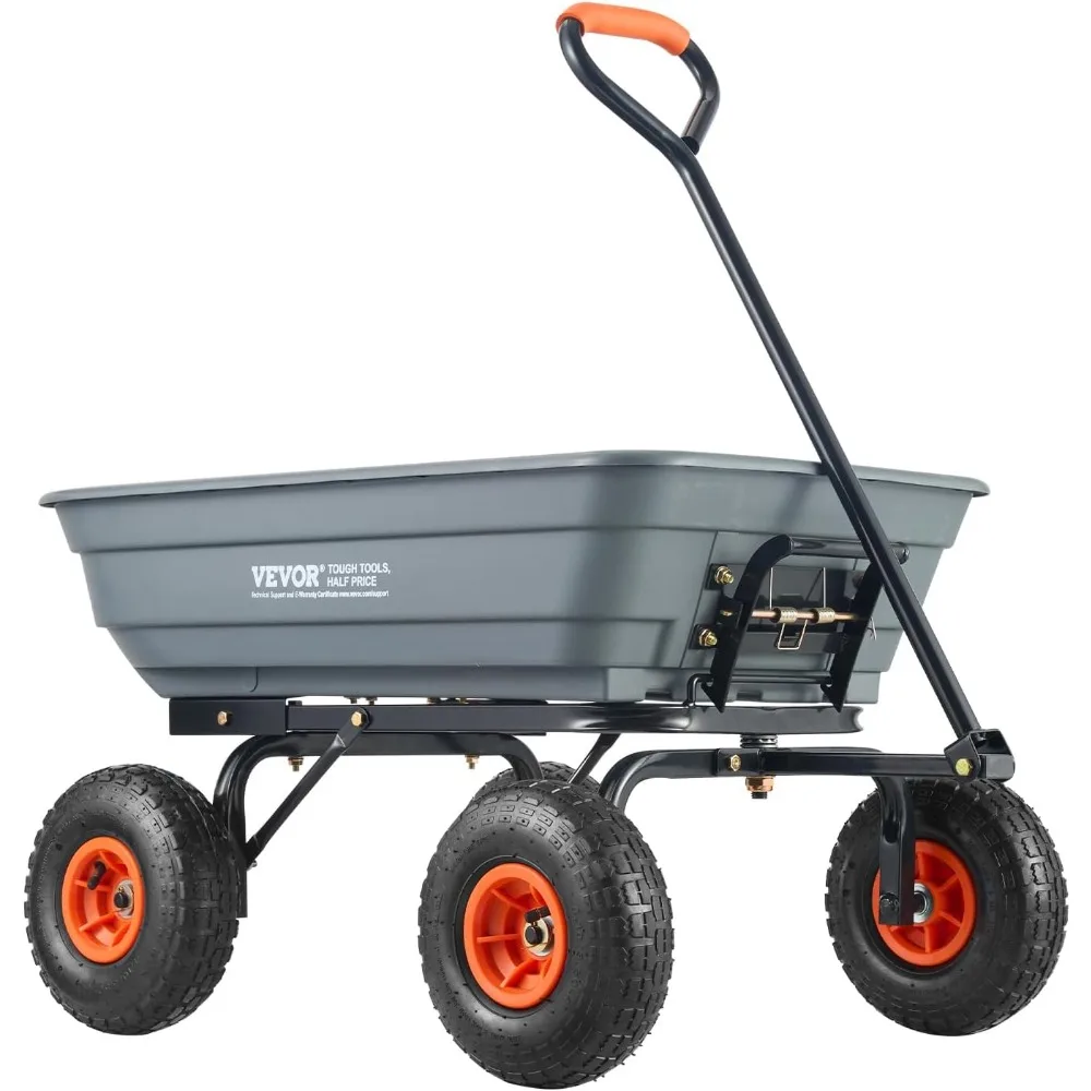 Poly Garden Dump Cart 4 Cu Ft 600 lbs 4 Wheel Wheelbarrow Dump Wagon