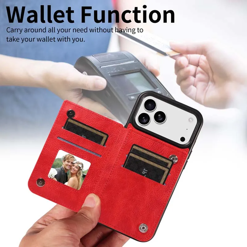 حافظة محفظة لهاتف آيفون 17/Air/17 Pro/17 Pro Max غطاء هاتف جلدي مع فتحات للبطاقات حامل مشبك مغناطيسي مزدوج حماية كوكه #4