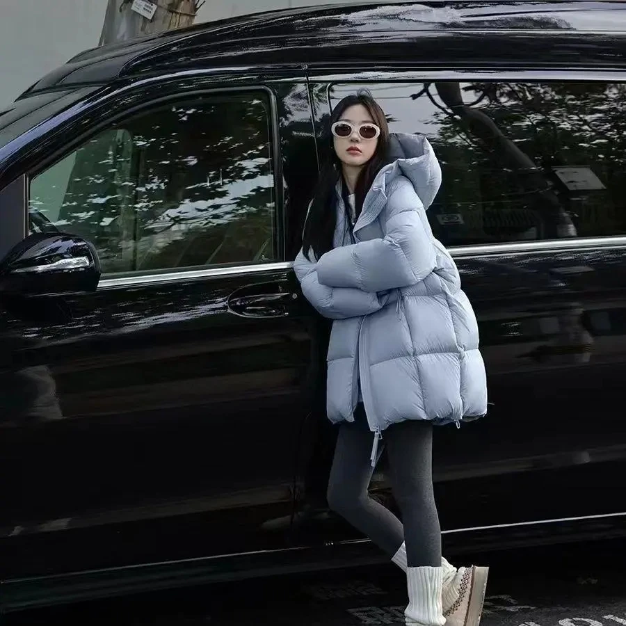 Women's Mid-calf Hoodie Loose Jacket Autumn Winter Solid Color Warm Tops Female Zipper Long Sleeves Over The Knee Coat