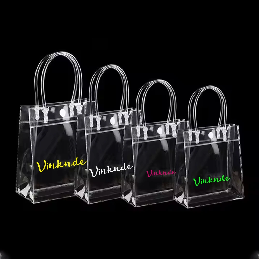 Custom Logo Bulk Clear PVC Shopping Bags For Packing Clothing Hair Extensions Cosmetics Jewelry Durable Plastic Tote With Handle