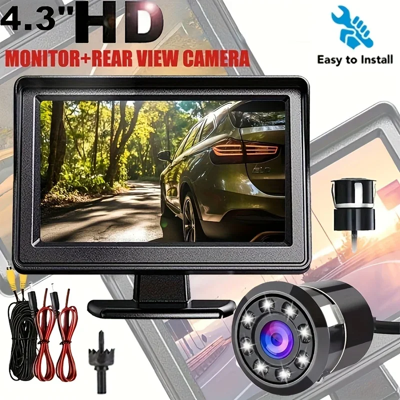 4.3In Monitor 8pcs LED Lights- High-Definition Reversing Rearview Camera Kit- for Car, Pickup, SUV, Camper, Truck, Van etc.