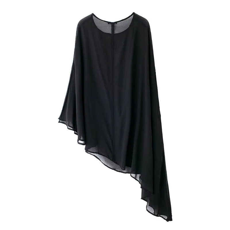 Autumn Women's Asymmetric Translucent Cape Coat 2024 New Fashion Casual Loose Shawl Tops Elegant Women's Clothing