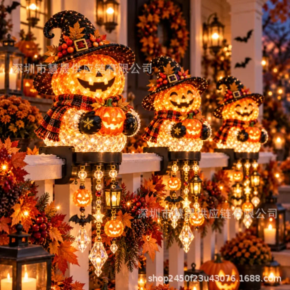 Lighted Halloween Railing Figurine, 4 Festive Character Designs,Porch Railing Lights, Outdoor Halloween Lights Yard Decor