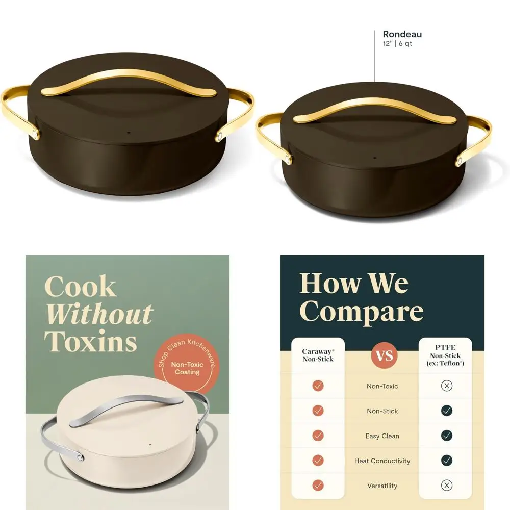 

Non-Stick 6 Quart Pan with Lid, Chemical-Free, Ideal for Searing, Braising, Roasting, Perfect for Cooking in Black