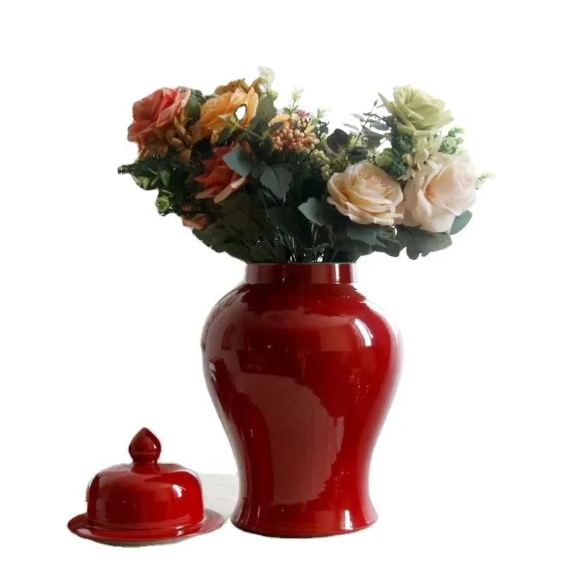Moderne personnalisé rouge mariage bonheur bonne chance restaurant salon décoration de la maison vase en céramique pot de gingembre