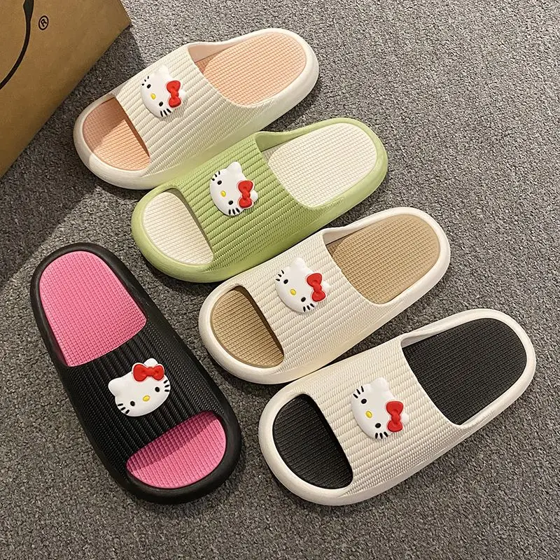Hot Sanrio Cute Cartoon Home Shoes Hello Kitty Slippers Girls Thick-Soled Bath Indoor Non-Slip Cartoon Slippers Wear-Resistant