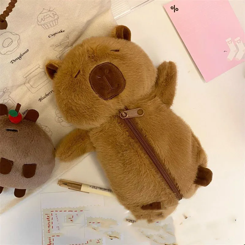 2024 New Miniso Capybara Pencil Case Cute Creative Plush Doll Student Kawaii Cartoon Stationery Pouch Toys Girl Birthday Gifts