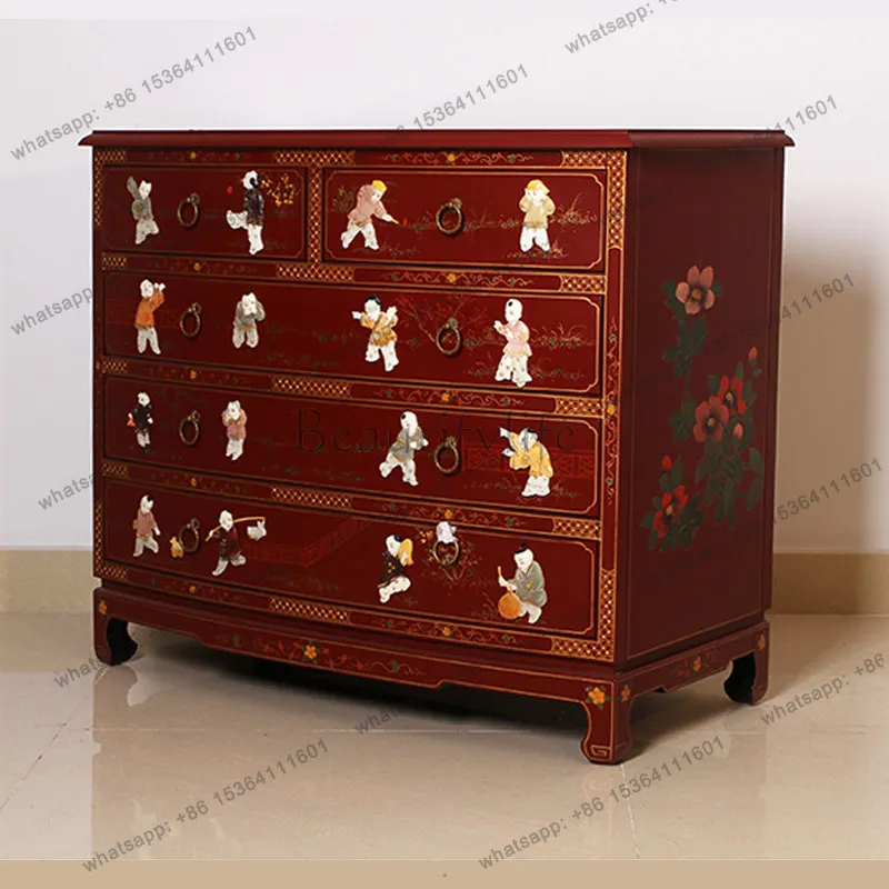 

New Chinese-style lacquer furniture, entrance cabinet, jade inlaid decorative storage cabinet