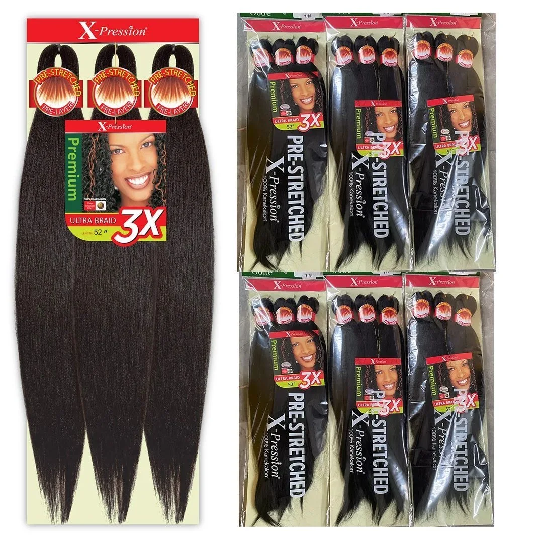 Synthetic Xpression prestretched braiding hair - 3x xpression kanekalon flame retardant smooth yaki braid - 3x x-pression