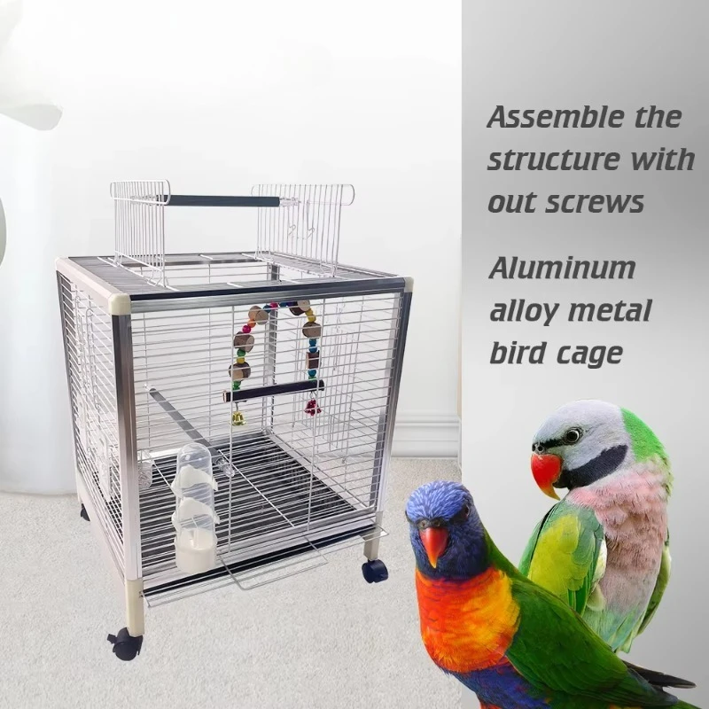 Classic style foldable bird cage with rooftop aviary dove and parrot pole bird feeding bowl, boxed
