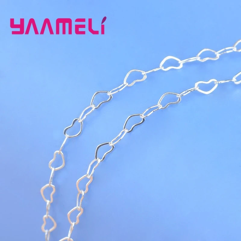 Korea Stylish Top Quality 18/24 Inch Genuine 925 Sterling Silver Color Heart Design Necklace Chains Romantic Jewelry