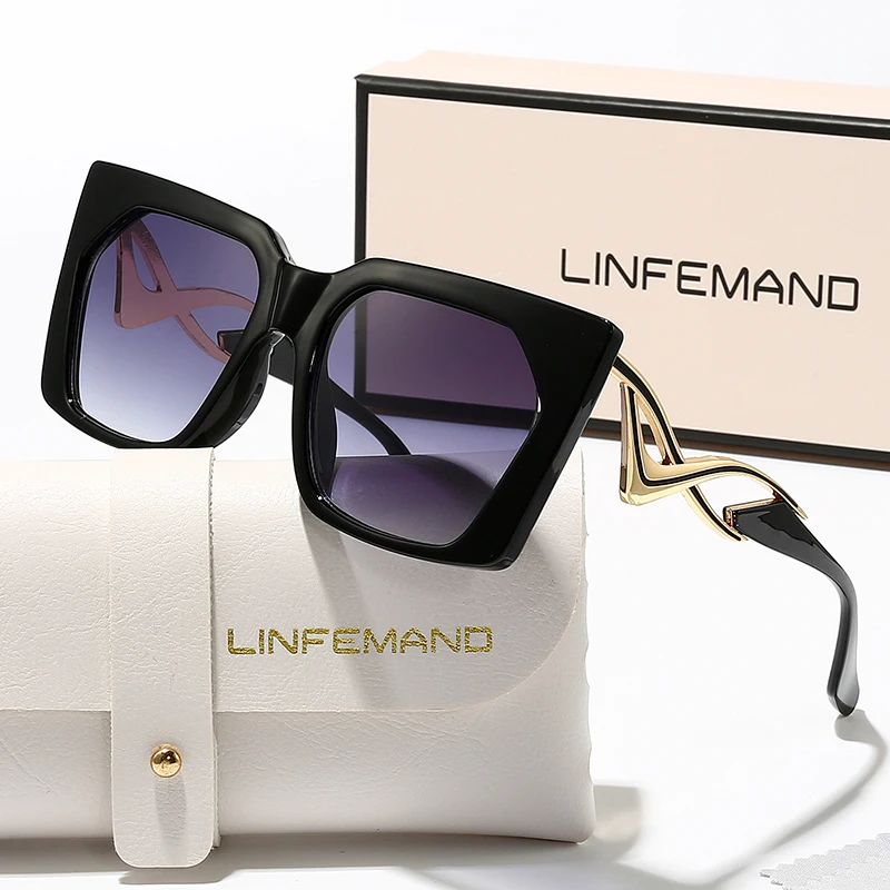 LINFEMAND Modische dekorative Sonnenbrille mit quadratischem Rahmen, UV400, einzigartige Metallbeindekoration, Sommer, Strand, Party, Tanz, Festival, Geschenk – Detail 5